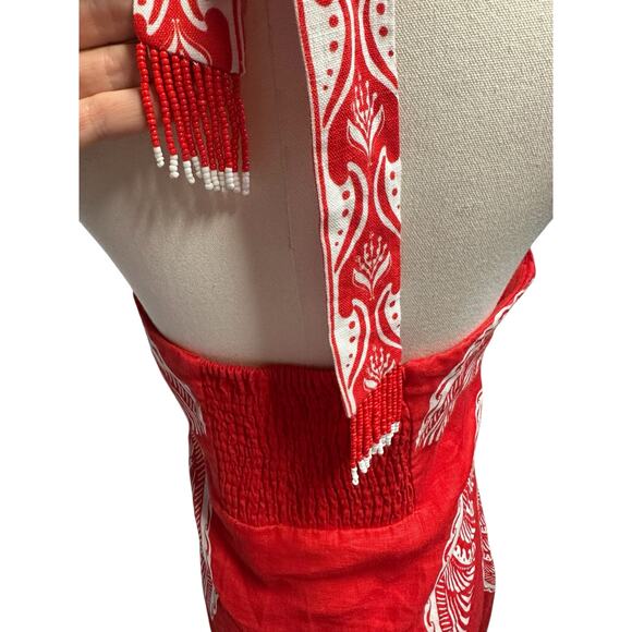 Farm Rio Red Majestic Coconut Tree Euroflax Premium Linen Mini Dress - Picture 7 of 11